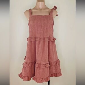 ASOS tie ruffle textured pink dress